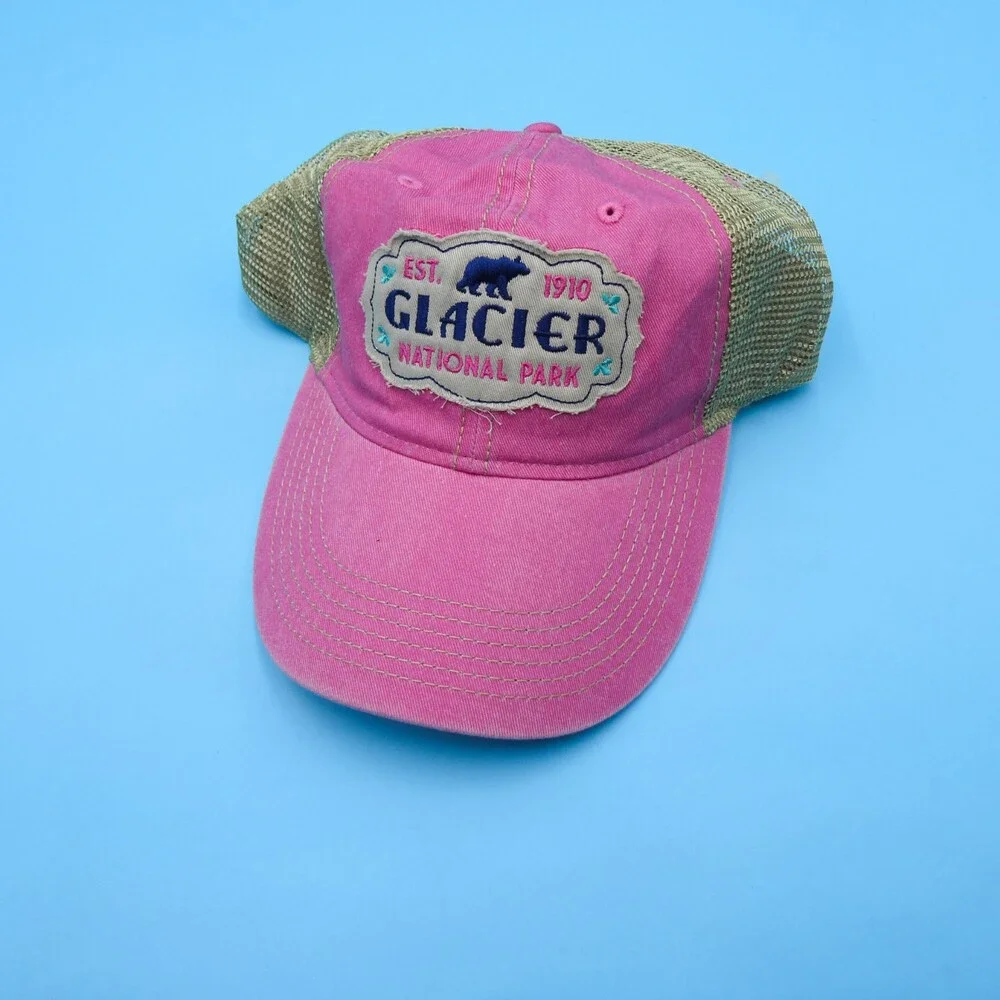 Glacier Hat Womens One Size Pink Tan Snapback Trucker Cap Mesh National Park New